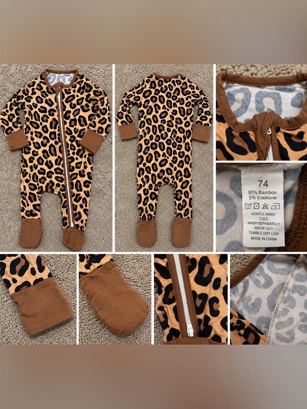 Leopard Print Footed One-Piece Pajama - Brown
